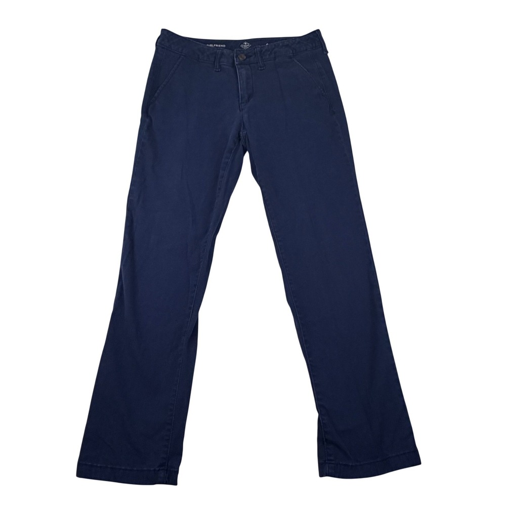 St. Johns Bay Womens Navy Blue Girlfriend Pants Size 4 Mid Rise Straight Chinos